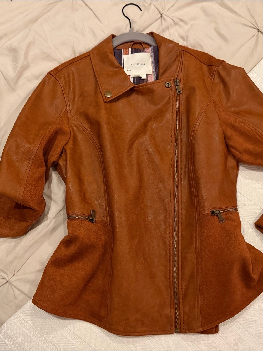 Anthropologie Leather Moto Jacket in Cognac Brown